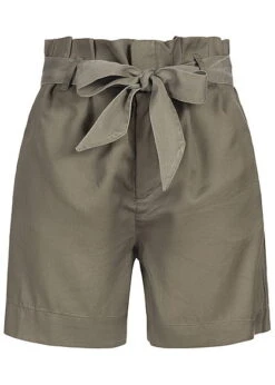 ONLY Damen High Waist Paperbag Shorts Inkl. Bindegürtel 2-Pockets Kalamata Oliv Grün