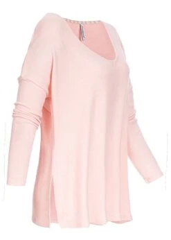 Seventyseven Lifestyle Damen Viskose Longsleeve Schlitz Seitlich Rosa -ModeWelt Verkäufe 18129006 1