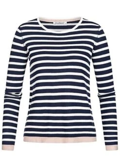 Seventyseven Lifestyle Damen Longsleeve Streifen Muster Navy Blau Weiss Rosa