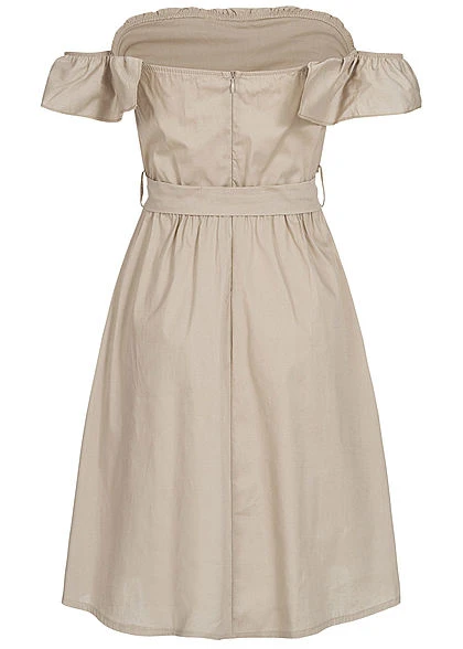 Styleboom Fashion Damen Off-Shoulder Button Dress Beige 5 Styleboom Fashion Damen Off-Shoulder Button Dress Beige – Bild 3