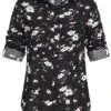 Seventyseven Lifestyle Damen Turn-Up Bluse Blumen Print 2 Brusttaschen Schwarz Weiss
