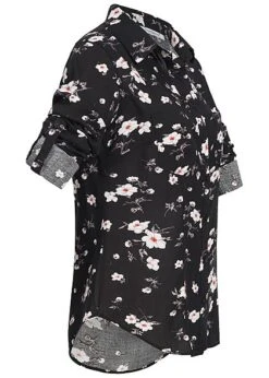 Seventyseven Lifestyle Damen Turn-Up Bluse Blumen Print 2 Brusttaschen Schwarz Weiss -ModeWelt Verkäufe 19039008 3