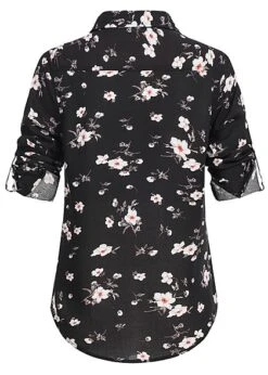 Seventyseven Lifestyle Damen Turn-Up Bluse Blumen Print 2 Brusttaschen Schwarz Weiss -ModeWelt Verkäufe 19039008 4