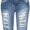 Seventyseven Lifestyle Damen Bermuda Shorts 5-Pockets Destroy Look Blau Denim -ModeWelt Verkäufe 19057038