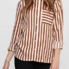 ONLY Damen NOOS Langarm Bluse Streifen Muster Mit Brusttasche Ginger Bread Braun