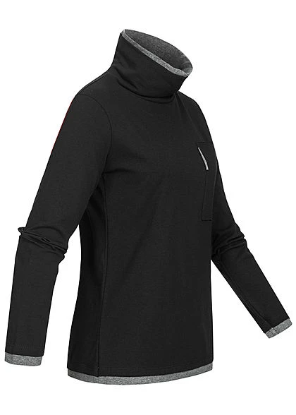 Styleboom Fashion Damen Rollkragen Longsleeve 2in1 Optik Brusttasche Schwarz Grau 4 Styleboom Fashion Damen Rollkragen Longsleeve 2in1 Optik Brusttasche Schwarz Grau – Bild 2