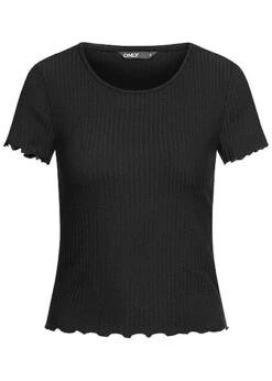 ONLY Damen NOOS Ribbed T-Shirt Mit Frilldetails Schwarz