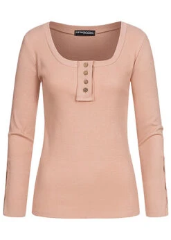 Styleboom Fashion Damen Ribbed Longsleeve Knopfleiste Old Rosa -ModeWelt Verkäufe 20026195 1