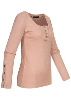 Styleboom Fashion Damen Ribbed Longsleeve Knopfleiste Old Rosa -ModeWelt Verkäufe 20026195 2
