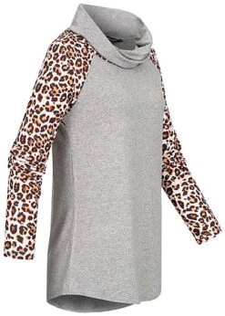 Styleboom Fashion Damen Schalkragen Longsleeve Leo Print Hell Grau Beige -ModeWelt Verkäufe 20026231 1