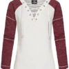 Styleboom Fashion Damen 2-Tone Struktur Longsleeve Schnürausschnitt Weiss Rot -ModeWelt Verkäufe 20036281