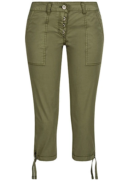 Tom Tailor Damen 3/4 Relaxed Shorts 2-Pockets Schnüre Am Beinsaum Deep Fresh Oliv Grün