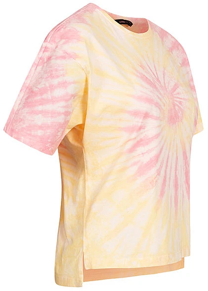 ONLY Damen T-Shirt Vokuhila Batik Print Lemon Gelb Lotus Rose 4 ONLY Damen T-Shirt Vokuhila Batik Print Lemon Gelb Lotus Rose – Bild 2