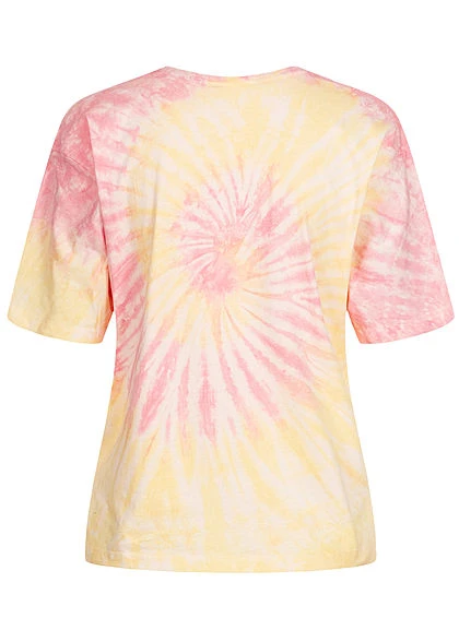 ONLY Damen T-Shirt Vokuhila Batik Print Lemon Gelb Lotus Rose 5 ONLY Damen T-Shirt Vokuhila Batik Print Lemon Gelb Lotus Rose – Bild 3