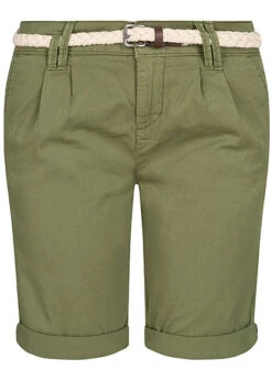 Eight2Nine Damen Chino Bermuda Shorts Inkl. Flechtgürtel Oliv Grün