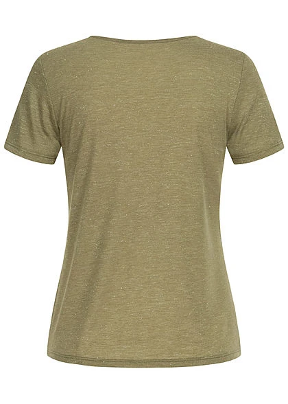 ONLY Damen V-Neck Melange Lurex T-Shirt Mit Spitze & Deko Perlen Martini Oliv Grün 4 ONLY Damen V-Neck Melange Lurex T-Shirt Mit Spitze & Deko Perlen Martini Oliv Grün – Bild 2