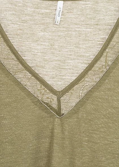 ONLY Damen V-Neck Melange Lurex T-Shirt Mit Spitze & Deko Perlen Martini Oliv Grün 5 ONLY Damen V-Neck Melange Lurex T-Shirt Mit Spitze & Deko Perlen Martini Oliv Grün – Bild 3