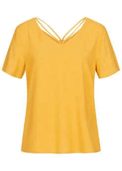ONLY Damen V-Neck Blusen Shirt Mit Strings Oben Golden Spice Gelb