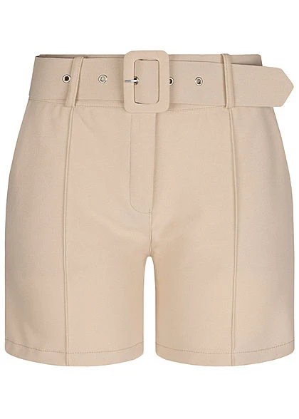 Fresh Lemons Damen High-Waist Shorts Inkl. Breiter Gürtel 2-Pockets Beige 3 Fresh Lemons Damen High-Waist Shorts Inkl. Breiter Gürtel 2-Pockets Beige