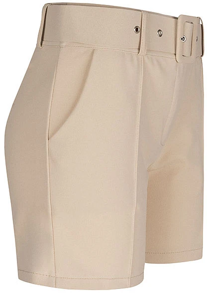Fresh Lemons Damen High-Waist Shorts Inkl. Breiter Gürtel 2-Pockets Beige 4 Fresh Lemons Damen High-Waist Shorts Inkl. Breiter Gürtel 2-Pockets Beige – Bild 2