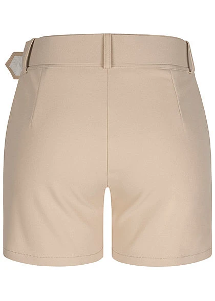 Fresh Lemons Damen High-Waist Shorts Inkl. Breiter Gürtel 2-Pockets Beige 5 Fresh Lemons Damen High-Waist Shorts Inkl. Breiter Gürtel 2-Pockets Beige – Bild 3