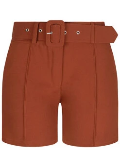 Fresh Lemons Damen High-Waist Shorts Inkl. Breiter Gürtel 2-Pockets Copper Braun