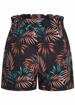 Fresh Lemons Damen Paperbag Shorts Inkl. Bindegürtel Tropical Print Schwarz -ModeWelt Verkäufe 20055086 2