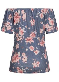 Fresh Lemons Damen Off Shoulder Shirt Knopfleiste Blumen Muster Blau Rosa -ModeWelt Verkäufe 20055128 1