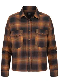 ONLY Damen Soft-Touch Denim Hemd Karo Muster Brusttaschen Orange Navy Blau