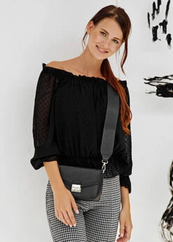 Hailys Damen Off-Shoulder Mesh Chiffon Shirt Punkte Muster 2-lagig Schwarz -ModeWelt Verkäufe 20073814 2