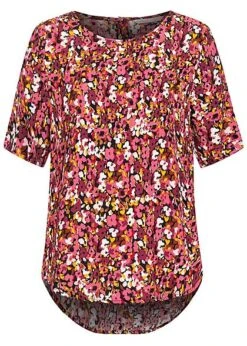 ONLY Damen Krepp Blusen Shirt Floraler Print Vokuhila Schwarz Rot Multicolor
