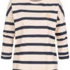 Tom Tailor Damen 7/8-Arm Longsleeve Streifen Muster Stickerei Navy Blau Weiss -ModeWelt Verkäufe 20104788