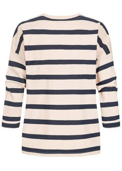 Tom Tailor Damen 7/8-Arm Longsleeve Streifen Muster Stickerei Navy Blau Weiss -ModeWelt Verkäufe 20104788 2