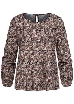 Hailys Damen Oversized Ballon Bluse Blumen Print Weiter Schnitt Schwarz Rosa