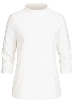 Tom Tailor Damen 3/4 Arm Ribbed High-Neck Longsleeve Pullover Whisper Weiss