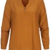 Tom Tailor Damen Basic V-Neck Langarm Bluse Vokuhila Knopf Manschetten Tawny Braun -ModeWelt Verkäufe 20110262
