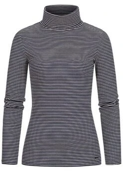 Tom Tailor Damen Ribbed Rollkragen Pullover Longsleeve Streifen Muster Navy Creme
