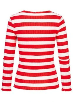 ONLY Damen Ribbed Frill Longsleeve Pullover Streifen Muster High Risk Rot Weiss -ModeWelt Verkäufe 20120686 1