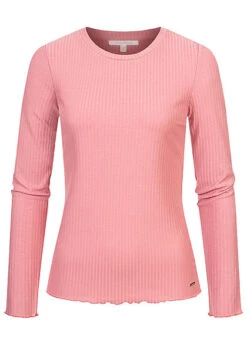 Tom Tailor Damen Ribbed Frill Longsleeve Cozy Rosa