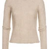 ONLY Damen Ribbed Frill Longsleeve Pumice Stone Beige -ModeWelt Verkäufe 21010192