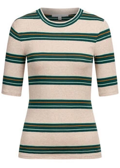 Tom Tailor Damen 1/2-Arm Shirt Streifen Muster Beige Grün