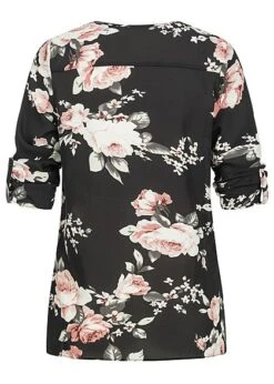 Hailys Damen 3/4 Arm Turn-Up V-Neck Krepp Bluse Rosen Print Vokuhila Schwarz Rosa 9 Hailys Damen 3/4 Arm Turn-Up V-Neck Krepp Bluse Rosen Print Vokuhila Schwarz Rosa -ModeWelt Verkäufe 21010263 3