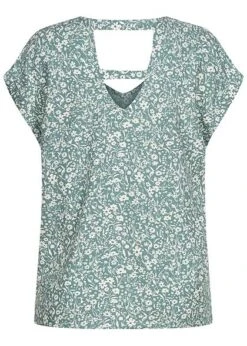 Tom Tailor Damen V-Neck Viskose Blusen Shirt Blumen Muster Mineral Blau -ModeWelt Verkäufe 21020723 2