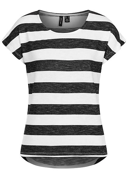 Vero Moda Damen NOOS Viskose Shirt Mit Streifen Muster Vokuhila Snow Weiss Schwarz 3 Vero Moda Damen NOOS Viskose Shirt Mit Streifen Muster Vokuhila Snow Weiss Schwarz