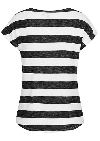 Vero Moda Damen NOOS Viskose Shirt Mit Streifen Muster Vokuhila Snow Weiss Schwarz 4 Vero Moda Damen NOOS Viskose Shirt Mit Streifen Muster Vokuhila Snow Weiss Schwarz – Bild 2