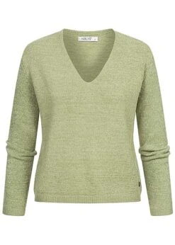 Hailys Damen V-Neck Longsleeve Pullover Strukturstoff Soft Grün