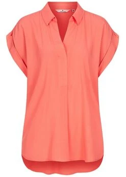 Tom Tailor Damen Viskose Blusen Shirt Mit Ärmelumschlag Strong Peach Pink