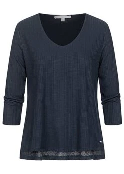 Tom Tailor Damen 7/8 Arm Struktur Longsleeve 2-lagig V-Neck Sky Captain Blau