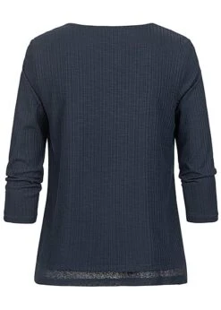 Tom Tailor Damen 7/8 Arm Struktur Longsleeve 2-lagig V-Neck Sky Captain Blau -ModeWelt Verkäufe 21031124 2