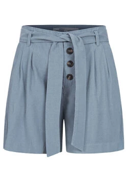 ONLY Damen High Waist Shorts Inkl. Bindegürtel 2-Pockets Knopfleiste Mirage Blau